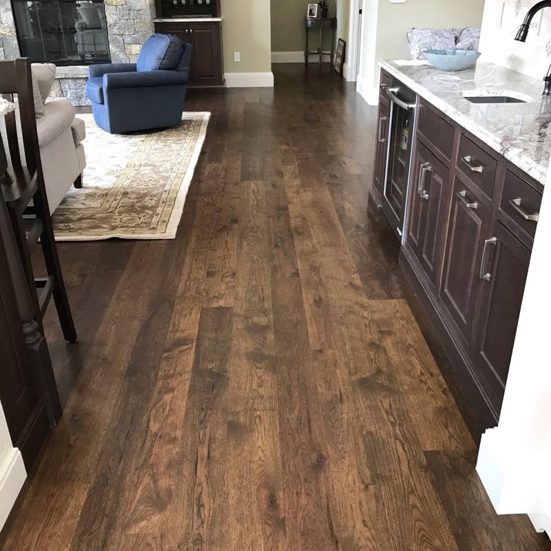 Wide Character Hickory with Dark Stain in Kitchen