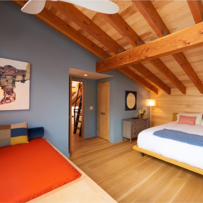 select white oak plank flooring loft ceiling