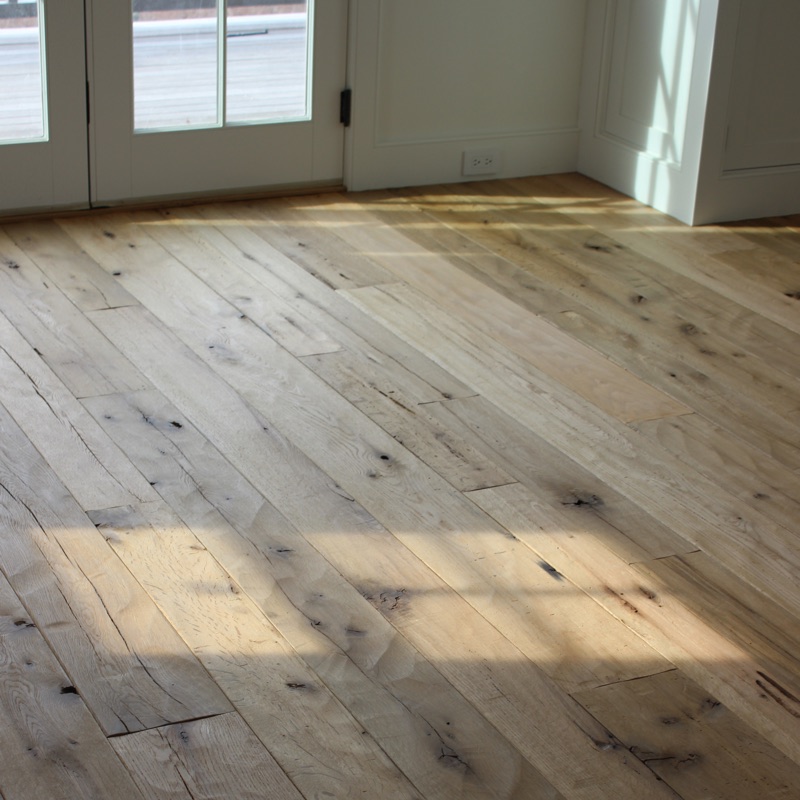 antique oak plank flooring - glass door shadow