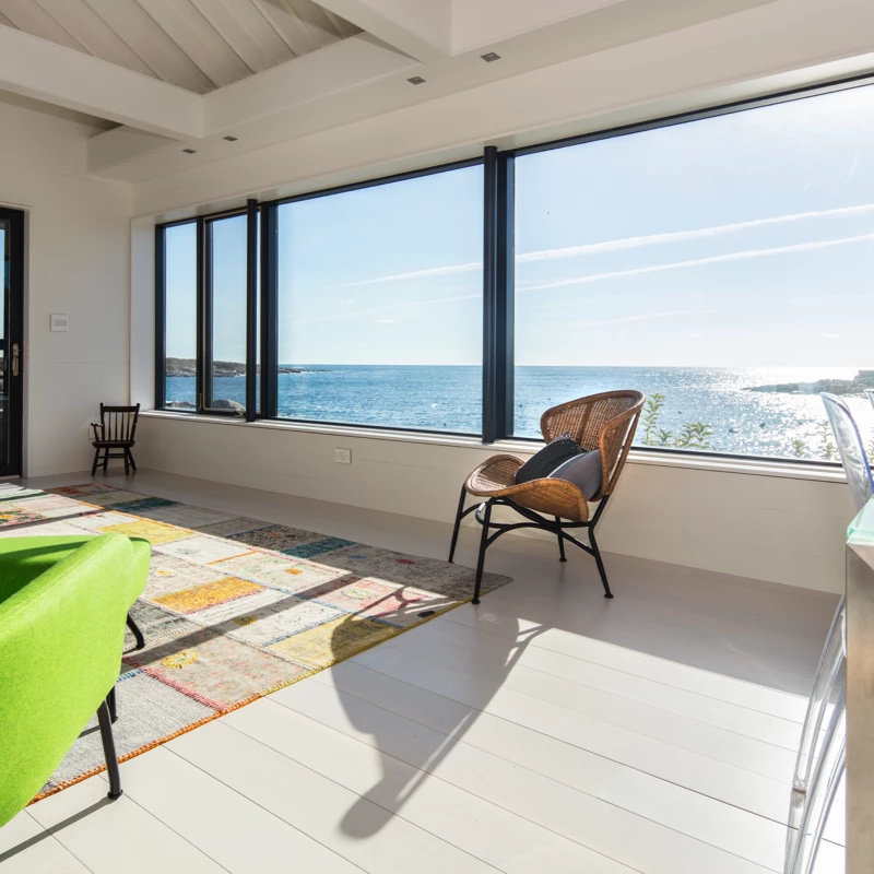 white oak flooring - living room beach view