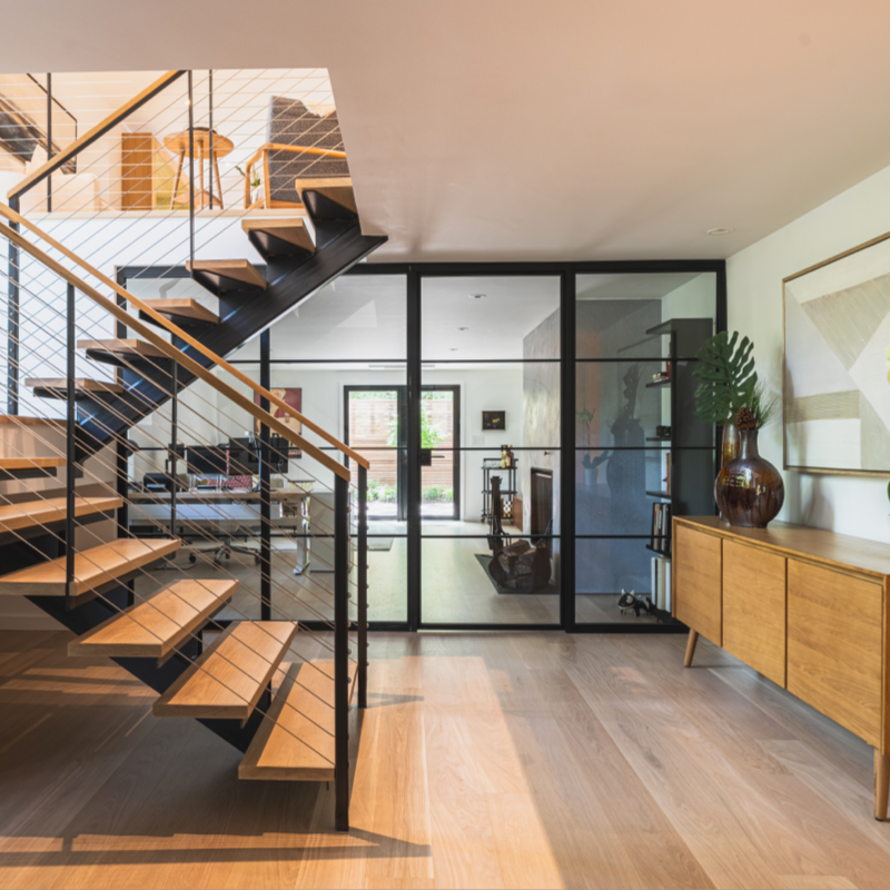 select white oak - modern ranch house - open stair case