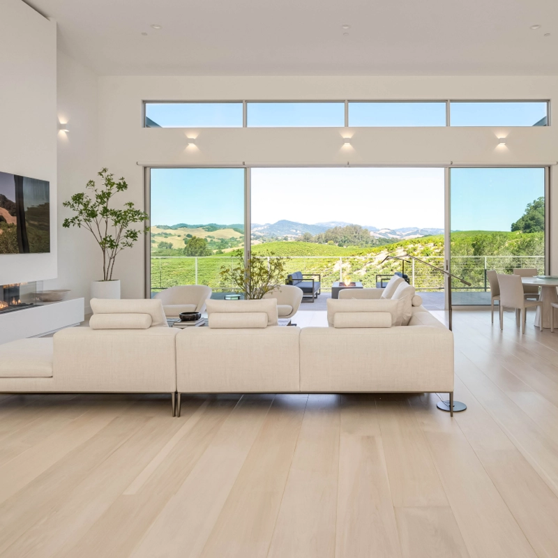 select white oak flooring - open living room massive windows