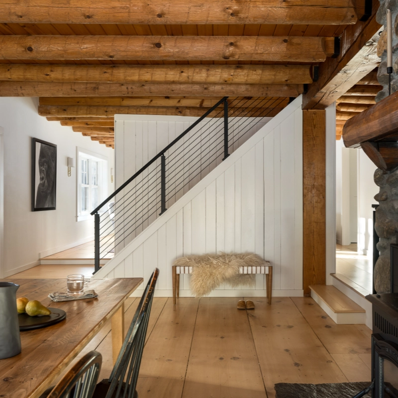 bvkjfdkwide eastern white pine - dining room stairway