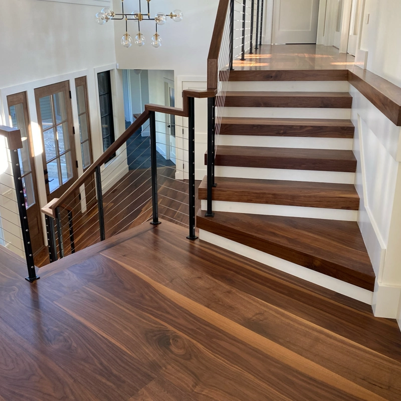 walnut hardwood flooring - custom stairwell