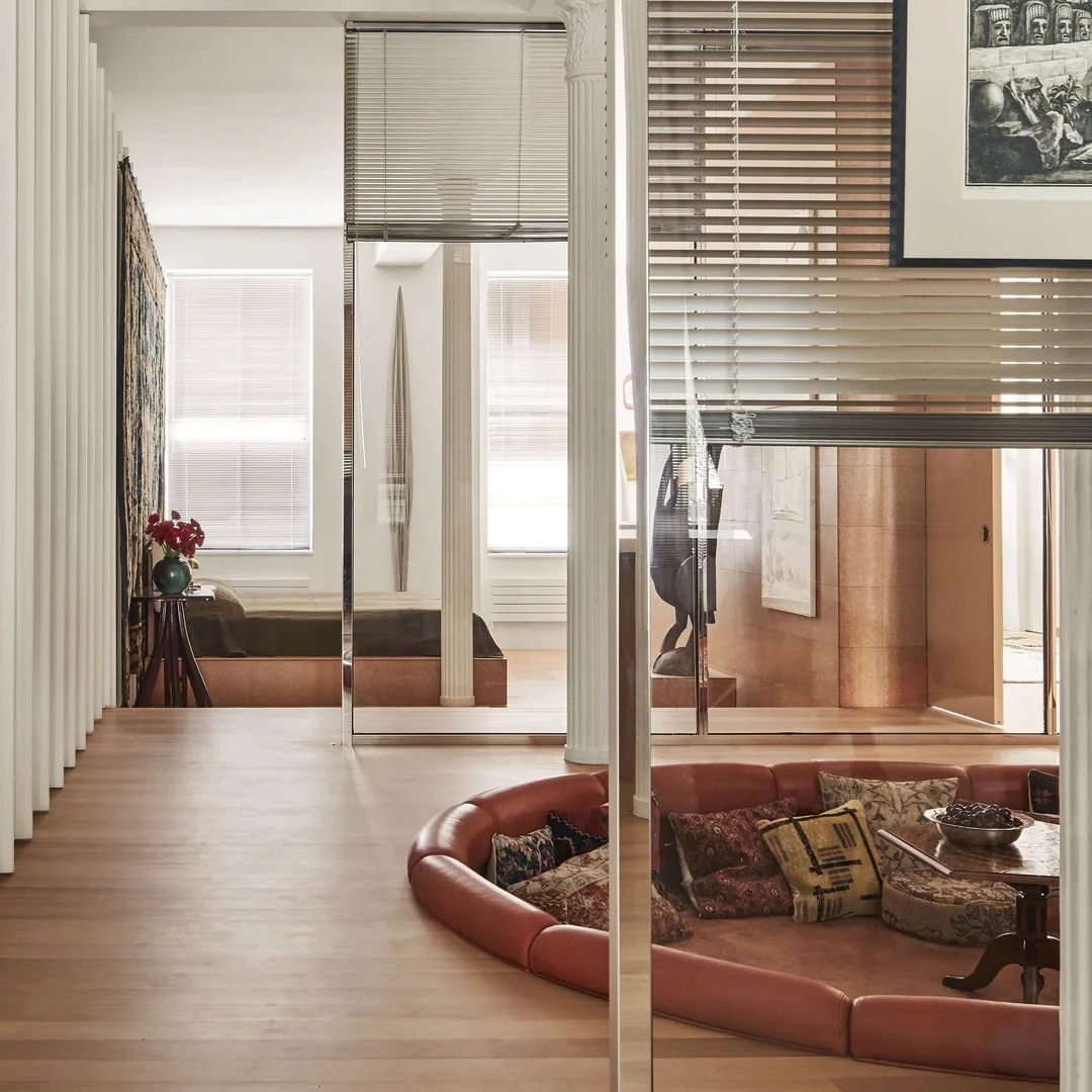 rift sawn white oak flooring - conversation pit window view