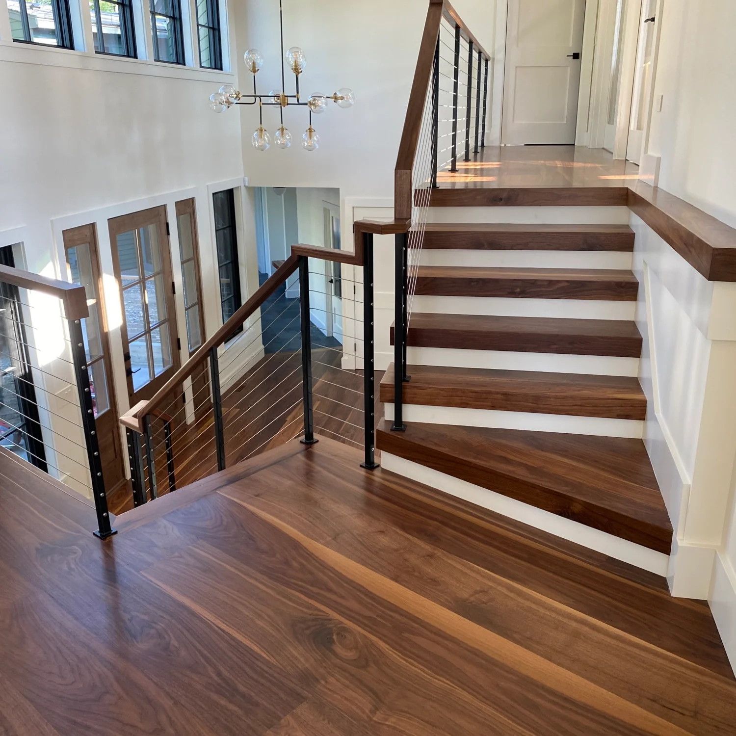 select walnut flooring - stair landing