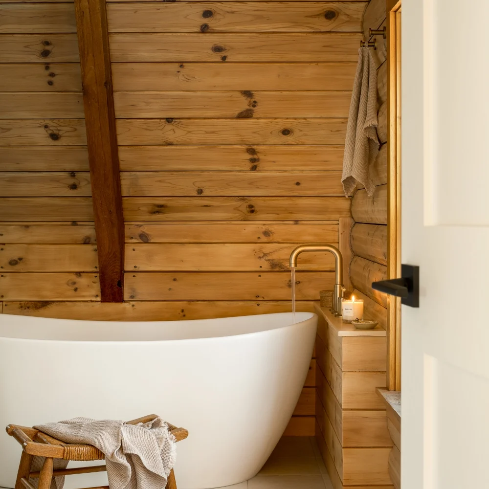 wide plank eastern white pine - cabin bathroom